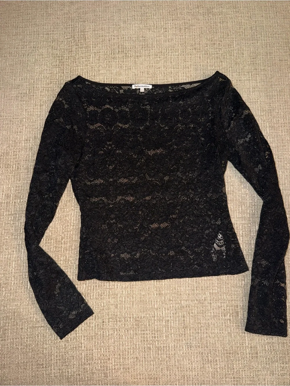 REFORMATION Adriano Lace Knit Long Sleeve Top Sicilian Black Large